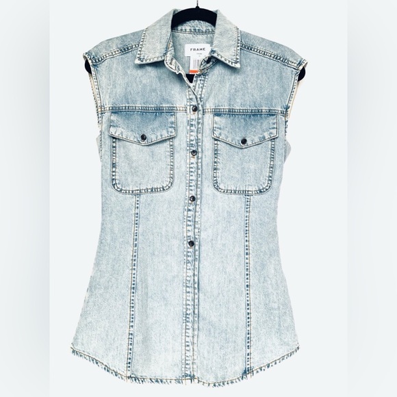 STUNNING brand new without tags Frame Denim Cutaway Arie Top in Light Blue - Picture 1 of 5